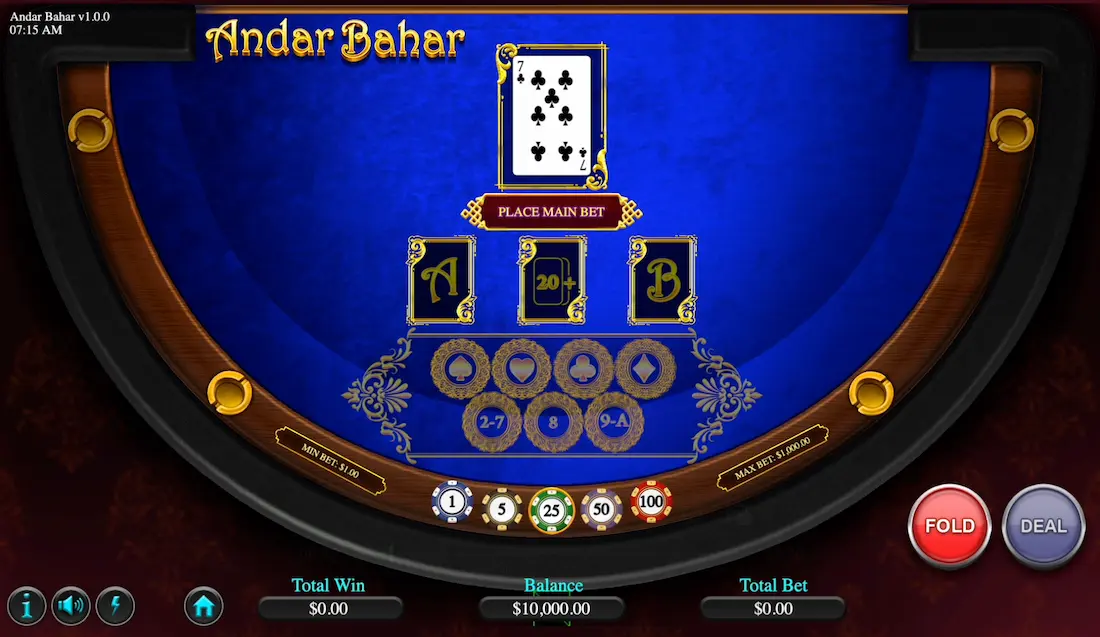 Andar Bahar in-game round example